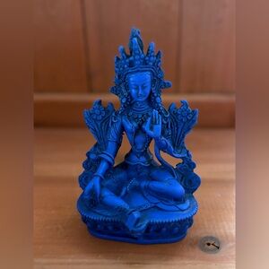Blue Tara Statue (4.5”x2.5”) Goddess of Healing Buddhist Decor Handmade, Tibet